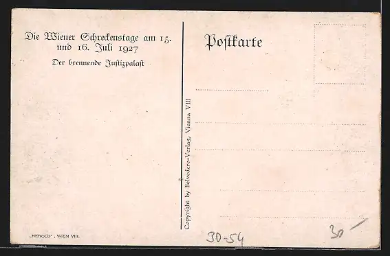 AK Wien, Brennender Justizpalast, Wiener Schreckenstage am 15. und 16. Juli 1927