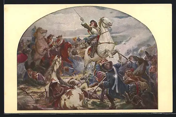 AK Soldaten in der Schlacht zu Fehrbellin 1675 auf ihren Pferden