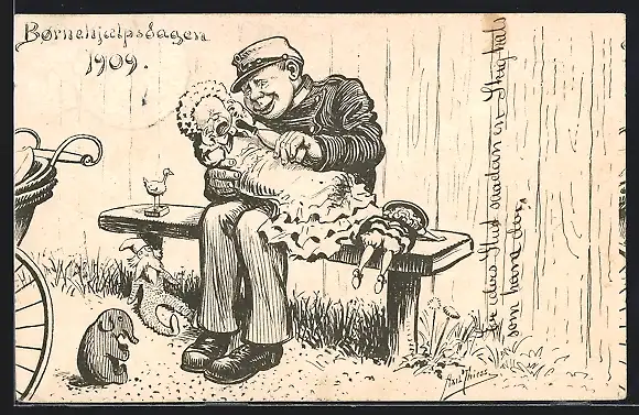 Künstler-AK Bjornehjalpsdagen, Soldat mit schreiendem Baby