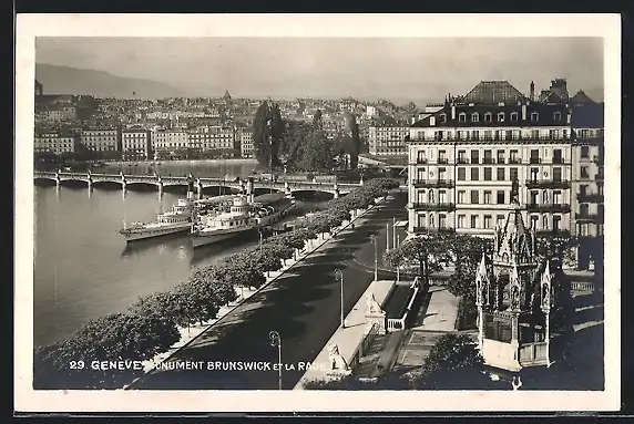 AK Genève, Monument Brunswick et la Rade