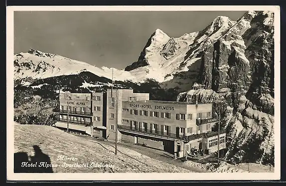 AK Mürren, Hotel Alpina und Sporthotel Edelweiss im Schnee