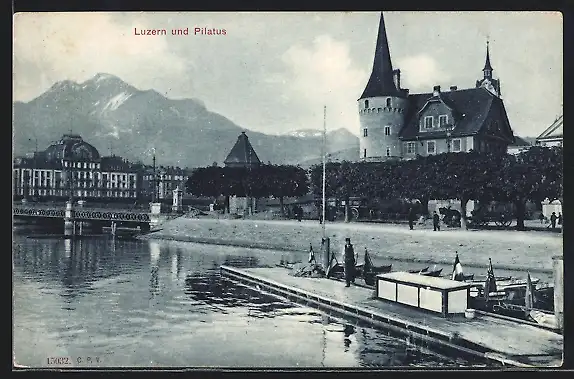 AK Luzern, Ortsansicht mit Pilatus
