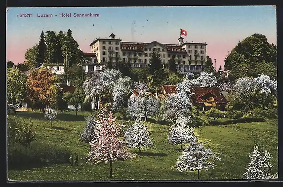 AK Luzern, Hotel Sonnenberg mit Park