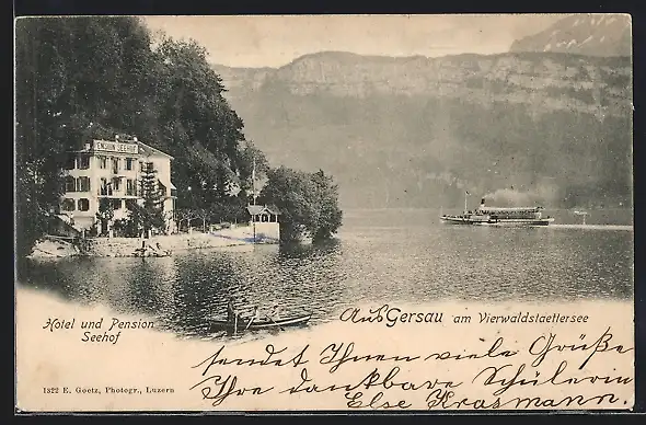 AK Gersau am Vierwaldstättersee, Hotel und Pension Seehof, Dampfer