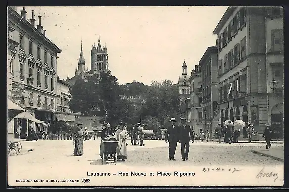AK Lausanne, Rue Neuve et place Riponne