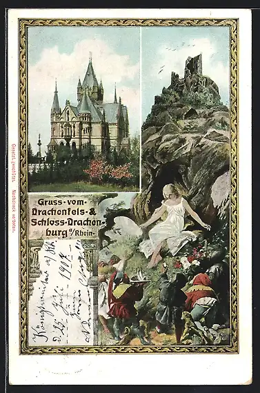 AK Königswinter a. Rhein, Drachenfels und Schloss Drachenburg