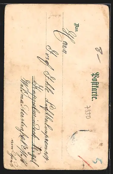 Lithographie Rastatt, Kaiserstrasse mit Stadtkirche und Denkmal