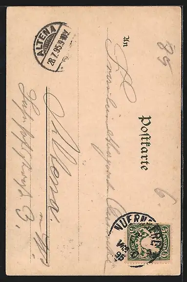 Vorläufer-Lithographie Nürnberg, 1895, Ortspartie mit Schloss