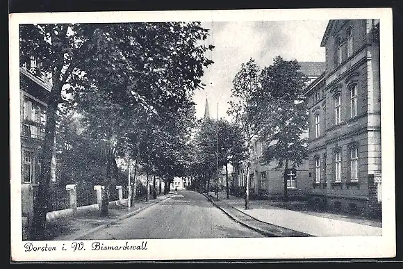 AK Dorsten i. W., Strasse Bismarckwall mit Bäumen