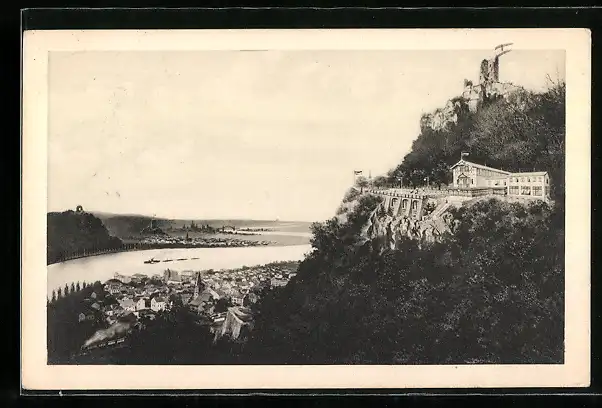 AK Drachenfels, Ortsansicht mit Burg und Gasthaus