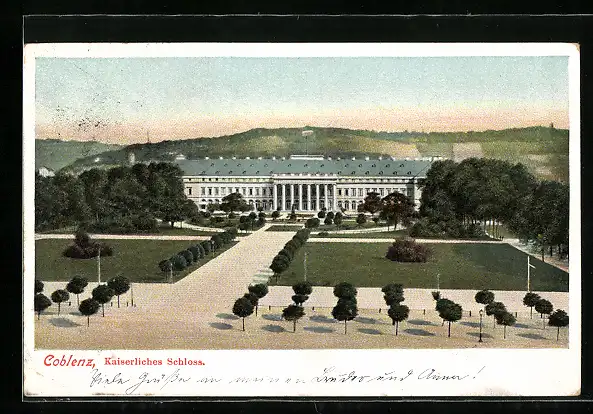 AK Coblenz, Kaiserliches Schloss aus der Vogelschau