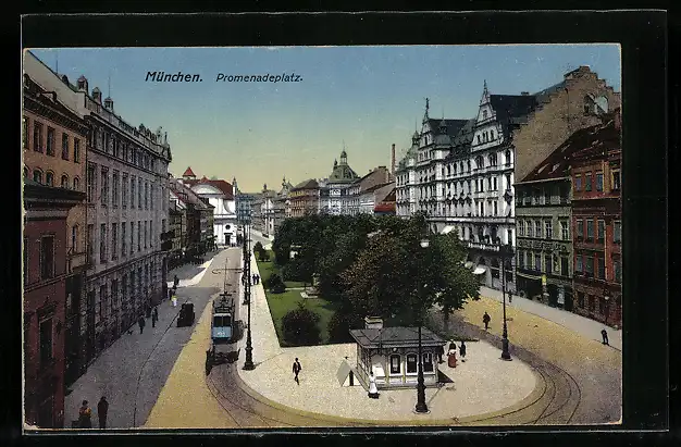 AK München, Strassenbahn am Promenadeplatz