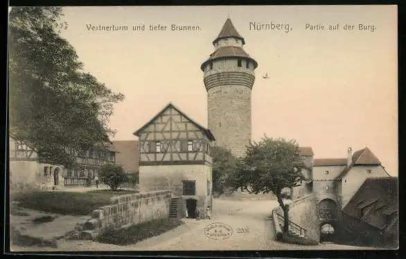 AK Nürnberg, Burg, Vestnerturm und tiefer Brunnen