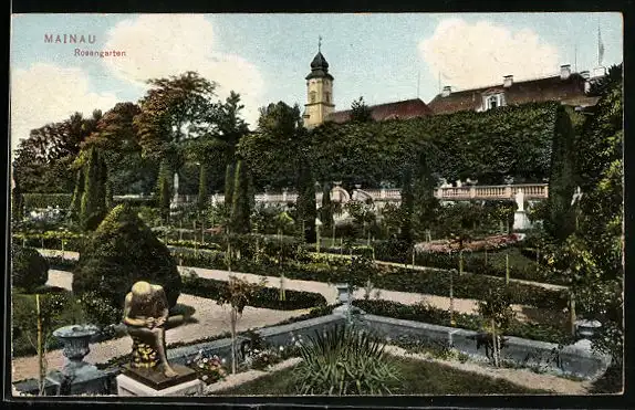 AK Mainau, Partie im Rosengarten