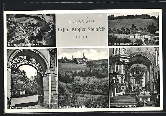 AK Urft /Eifel, Ortsansicht vom Flugzeug aus, Kloster Steinfeld, Landschulheim