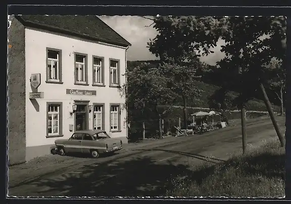 AK Weiersbach /Eifel, Gasthaus-Pension Lenerz mit Strasse