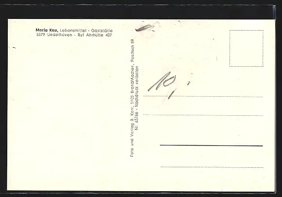 AK Uedelhoven, Totalansicht, Gasthaus Kau, Kirche mit Pastorat