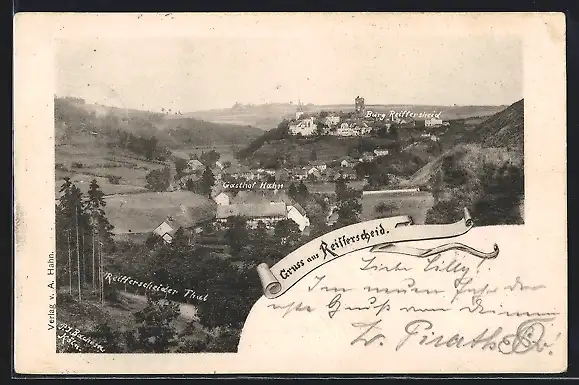 AK Reifferscheid /Eifel, Ortsansicht mit Burg und Tal
