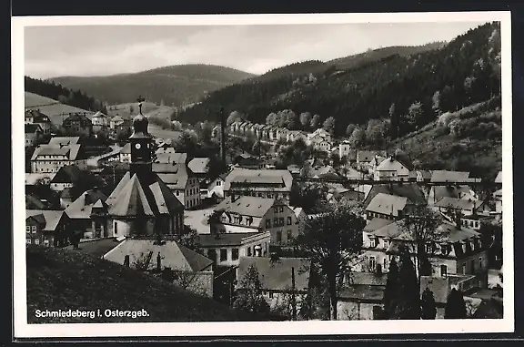 AK Schmiedeberg / Erzg., Blick über die Dächer der Ortschaft