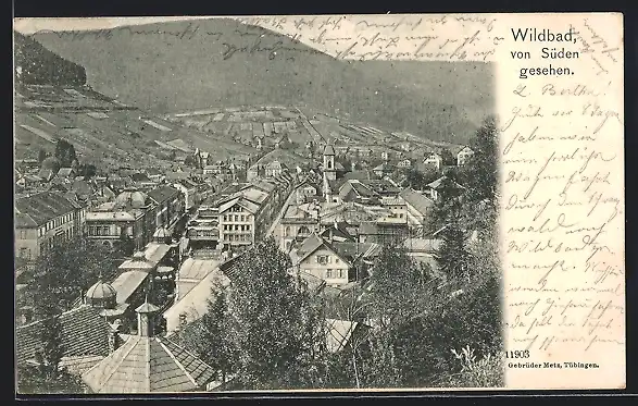 AK Wildbad / Enz, Ortsansicht von Süden