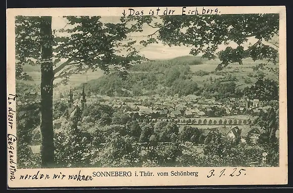 AK Sonneberg /Th., Ortsansicht vom Schönberg
