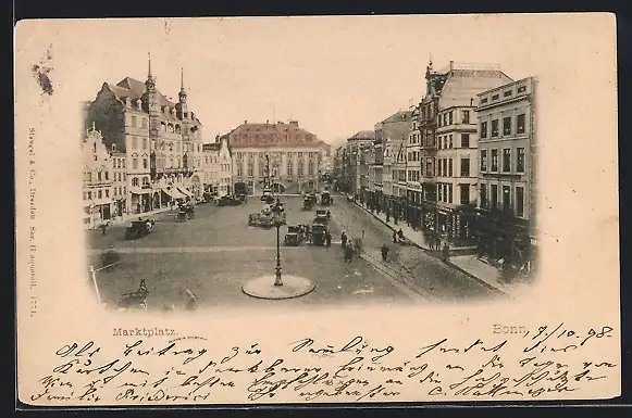 AK Bonn, Marktplatz, von oben gesehen