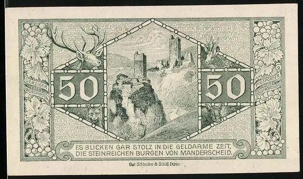 Notgeld Wittlich 1919, 50 Pfennig, Burgen von Manderscheid