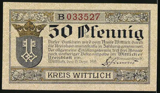 Notgeld Wittlich 1919, 50 Pfennig, Burgen von Manderscheid