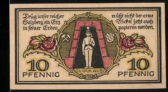 Notgeld Berchtesgaden 1920, 10 Pfennig, Bergmann mit Hacke