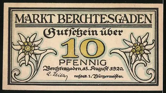 Notgeld Berchtesgaden 1920, 10 Pfennig, Bergmann mit Hacke