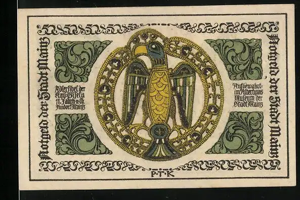 Notgeld Mainz 1921, 50 Pfennig, Adlerfibel der Kaiserin Gisela