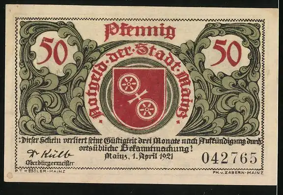 Notgeld Mainz 1921, 50 Pfennig, Adlerfibel der Kaiserin Gisela