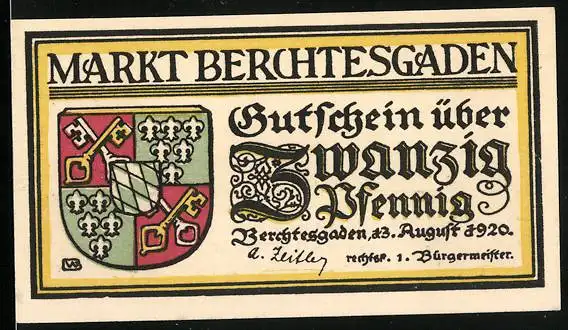 Notgeld Berchtesgaden 1920, 20 Pfennig, Stadtwappen