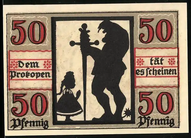 Notgeld Naumburg a. Saale 1920, 50 Pfennig, Mädchen vor Riesen mit Schwert