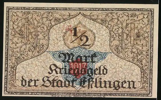 Notgeld Esslingen 1921, 50 Pfennig, Ortspartie mit Kirche