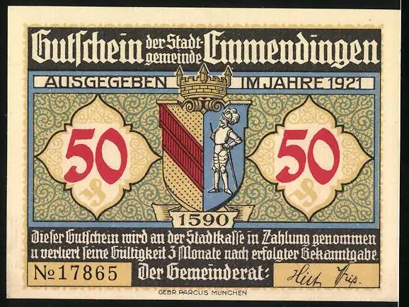 Notgeld Emmendingen 1921, 50 Pfennig, Cornelias Grab