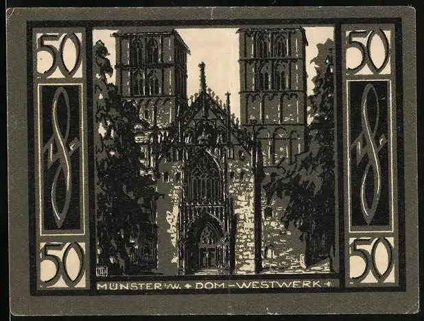 Notgeld Münster 1921, 50 Pfennig, Dom, Westwerk
