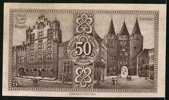 Notgeld Goch 1921, 50 Pfennig, Rathaus, Wappen