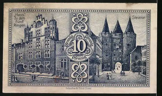 Notgeld Goch 1921, 10 Pfennig, Rathaus, Stadtwappen