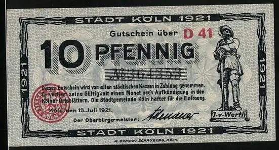 Notgeld Köln 1921, 10 Pfennig, Jan und Griet beim Abschied