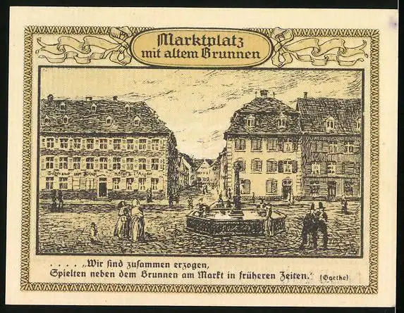 Notgeld Emmendingen 1921, 50 Pfennig, Marktplatz mit altem Brunnen, Stadtwappen