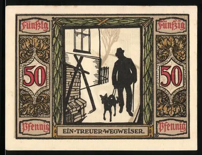 Notgeld Oldenburg 1921, 50 Pfennig, Führhund für Kriegsblinde, ein treuer Wegweiser