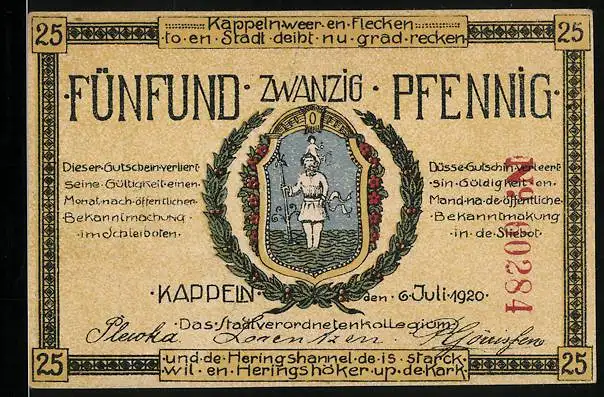 Notgeld Kappeln 1921, 25 Pfennig, Übergang der Preussen über die Schlei