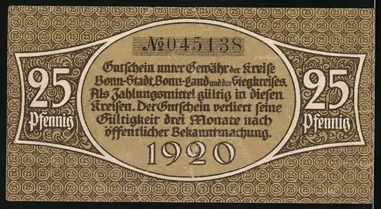 Notgeld Bonn 1920, 25 Pfennig, Männer bewegen grossen Felsen