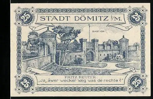 Notgeld Dömitz i. M. 1920, 25 Pfennig, Die Bastion