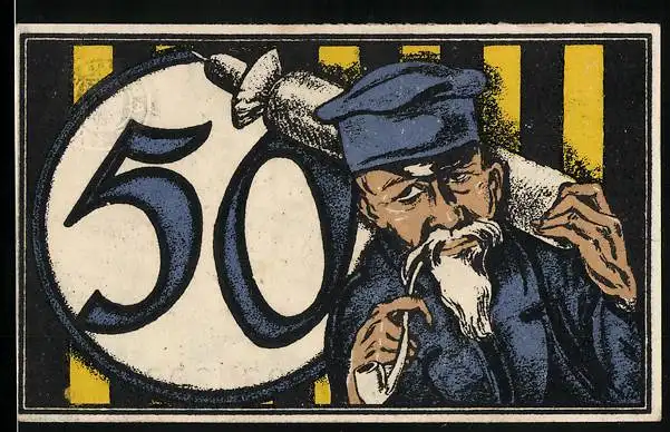 Notgeld Crefeld 1921, 50 Pfennig, Seemann mit Pfeife