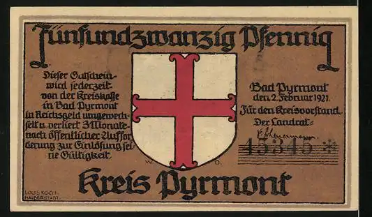 Notgeld Bad Pyrmont 1921, 25 Pfennig, Flaneure an einer Allee