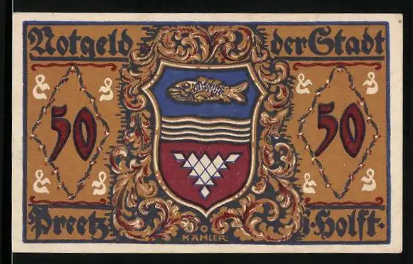 Notgeld Preetz i. Holst. 1921, 50 Pfennig, Bäcker und Schuhmacher