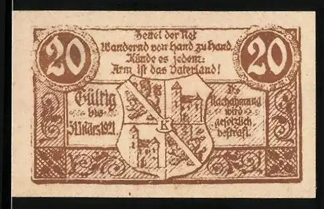 Notgeld Kirchdorf 1921, 20 Heller, Stadtwappen