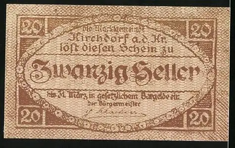 Notgeld Kirchdorf 1921, 20 Heller, Stadtwappen